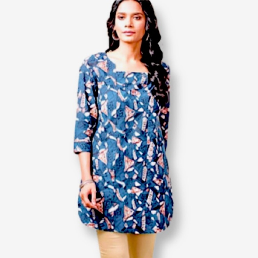 Fabindia Blue and Pink Cotton Tunic Kurti in Extra Large